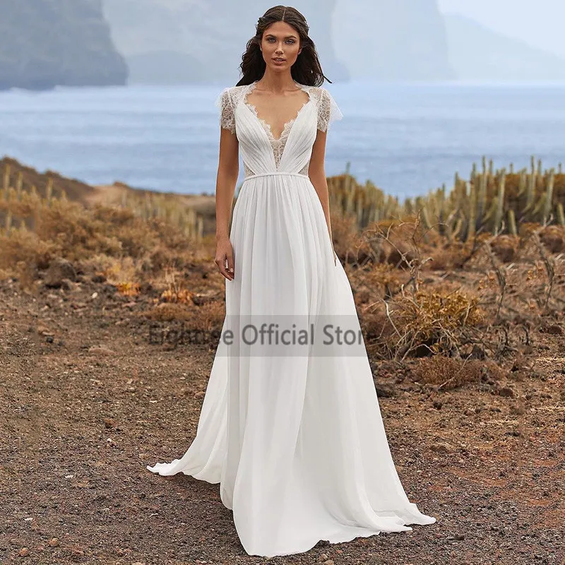 Eightree Beach Wedding Dress Chiffon Cheap Bridal Dresses 2021 Lace Wedding Gowns Cap Sleeve Buttons Sukienka
Eightree Beach Wedding Dress Chiffon Cheap Bridal Dresses 2021 Lace Wedding Gowns Cap Sleeve Buttons Sukienka