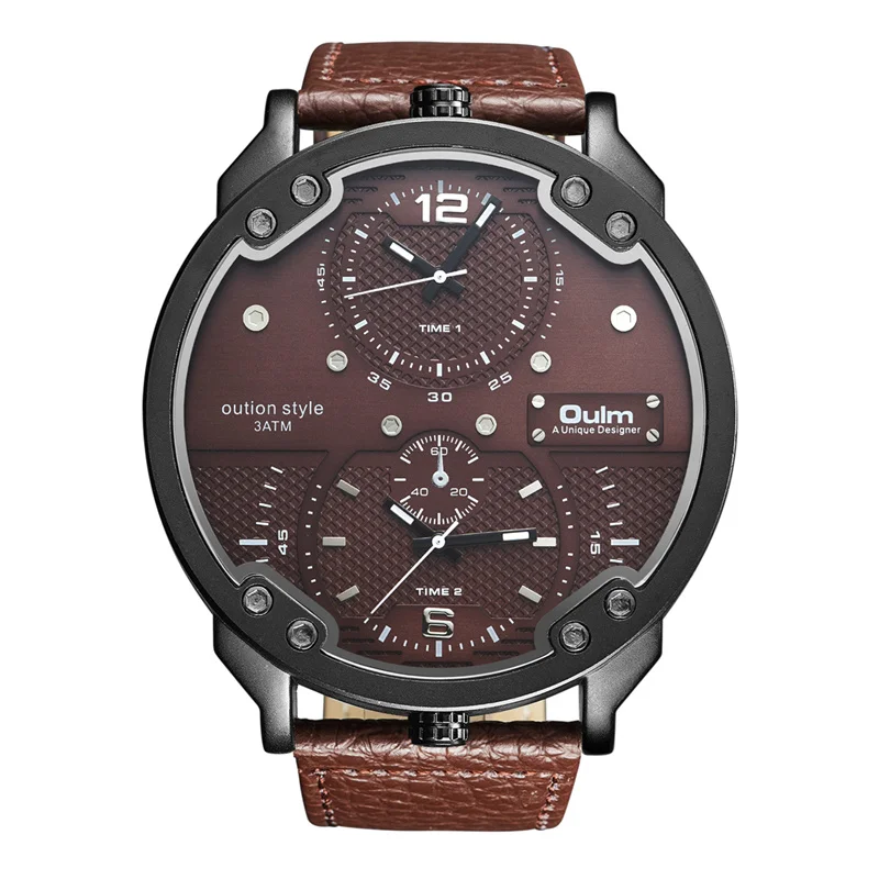 OULM Mens Double Time Zone Men Luxury Wristwatch Casual Sports Watches Unique Design Big Watch Male Leather Strap Quartz Clock
OULM Mens Double Time Zone Men Luxury Wristwatch Casual Sports Watches Unique Design Big Watch Male Leather Strap Quartz Clock