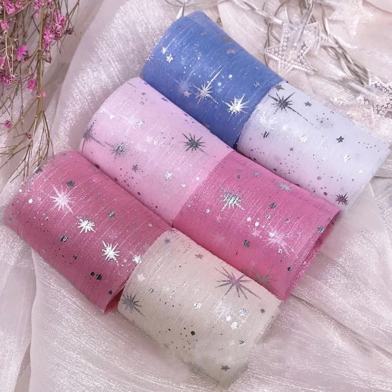5 yards 6cm Glitter Star Printed Wrinkle Net Gauze Organza Ribbon for Diy Gifts Wrapping Headwear Bow Accessories Decor
5 yards 6cm Glitter Star Printed Wrinkle Net Gauze Organza Ribbon for Diy Gifts Wrapping Headwear Bow Accessories Decor