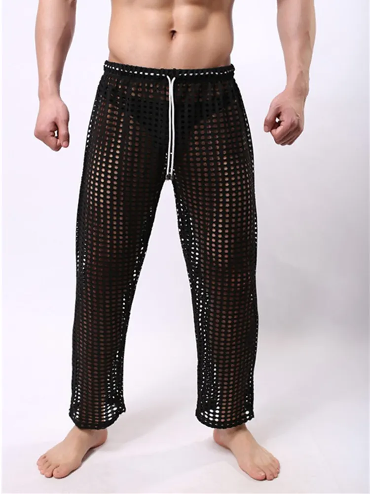 Мужские сетчатые прозрачные штаны для сна пижамные повседневные брюки дома