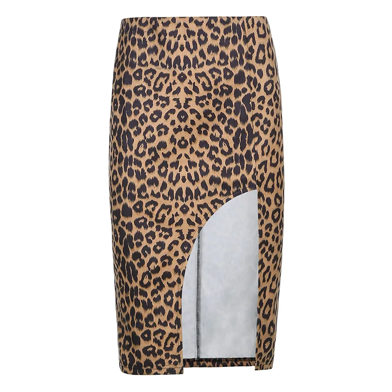 Fashion Skirt Women 2021Summer Women's Leopard Print Skirts Women High Waist Elastic Sexy Split midi A- line Skirt Streetwear