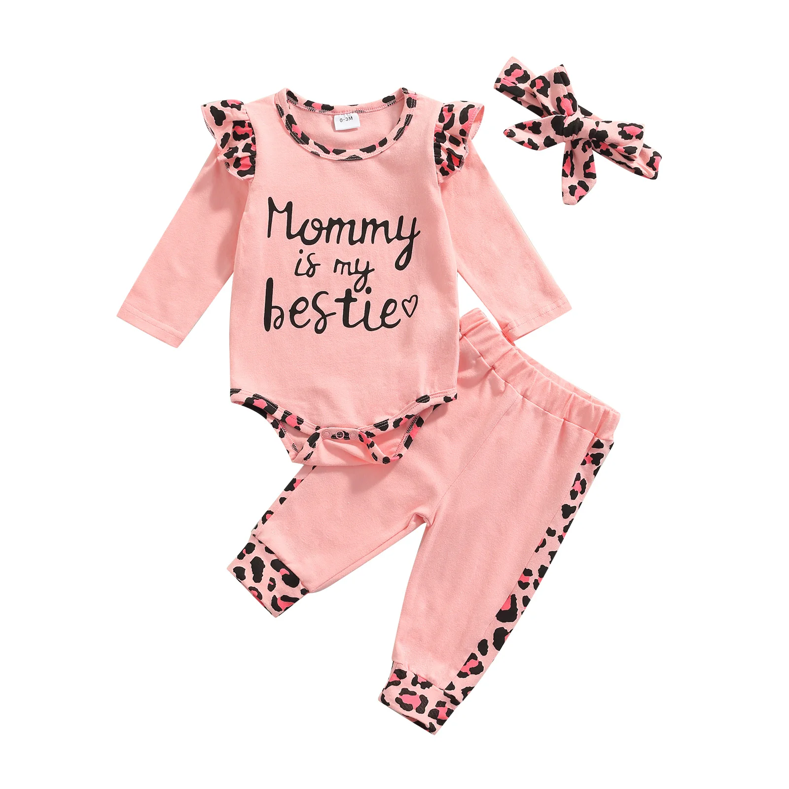 3 Pcs Newborn Leopard Outfits, Toddler Letter Print Long Sleeve Round Neck Playsuit + Trousers + Headband For Newborn Baby Girls
3 Pcs Newborn Leopard Outfits, Toddler Letter Print Long Sleeve Round Neck Playsuit + Trousers + Headband For Newborn Baby Girls