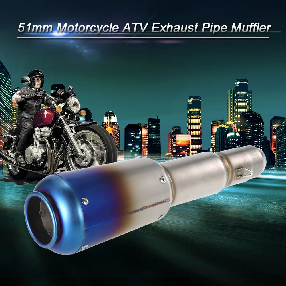 Мотоциклетный скутерный глушитель выхлопной трубы 51 мм, переустановка, нержавеющая сталь, удлиненный глушитель выхлопной трубы, универсальный для квадроцикла.