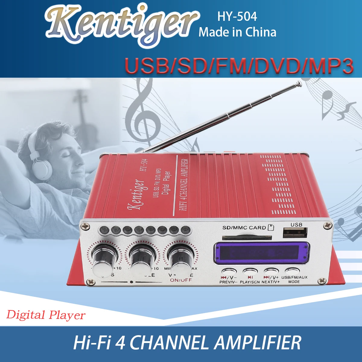 Автомобильный Hi Fi аудио усилитель высокой мощности 4 канала x 41 Вт FM радио плеер с