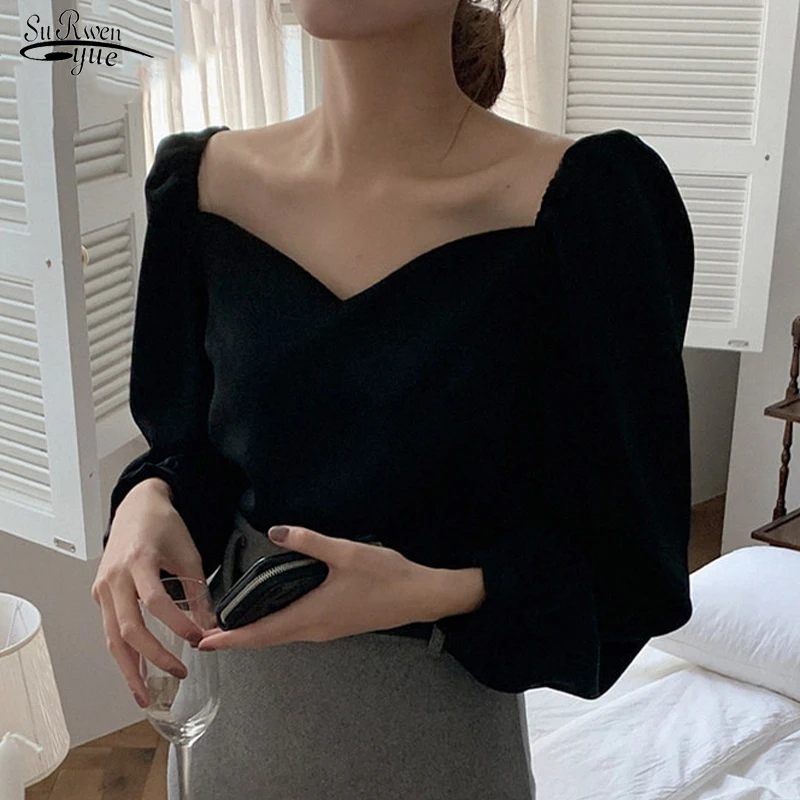 Square Collar Long Sleeve Black Shirt Vintage Korean Style Women Blouse Off Shoulder Sexy Ladies Shirt Tops Blusas Mujer 13101
Square Collar Long Sleeve Black Shirt Vintage Korean Style Women Blouse Off Shoulder Sexy Ladies Shirt Tops Blusas Mujer 13101