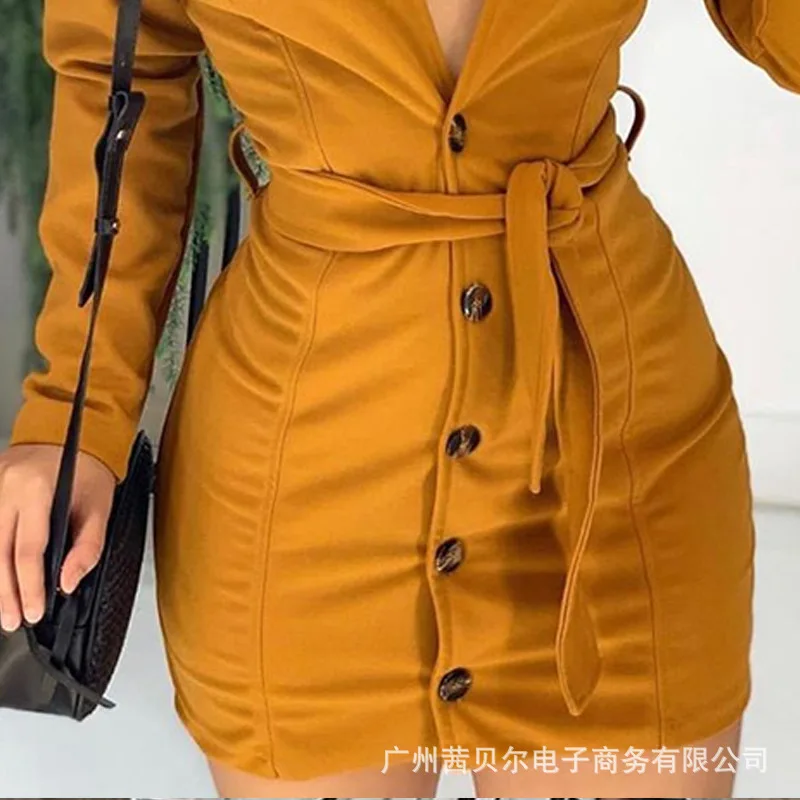 WEPBEL Women Elegant Single Breasted Bodycon Dress Ladies Sexy Long Sleeve Turn Down Collar Lace Up Slim Fit Pencil Dress
WEPBEL Women Elegant Single Breasted Bodycon Dress Ladies Sexy Long Sleeve Turn Down Collar Lace Up Slim Fit Pencil Dress