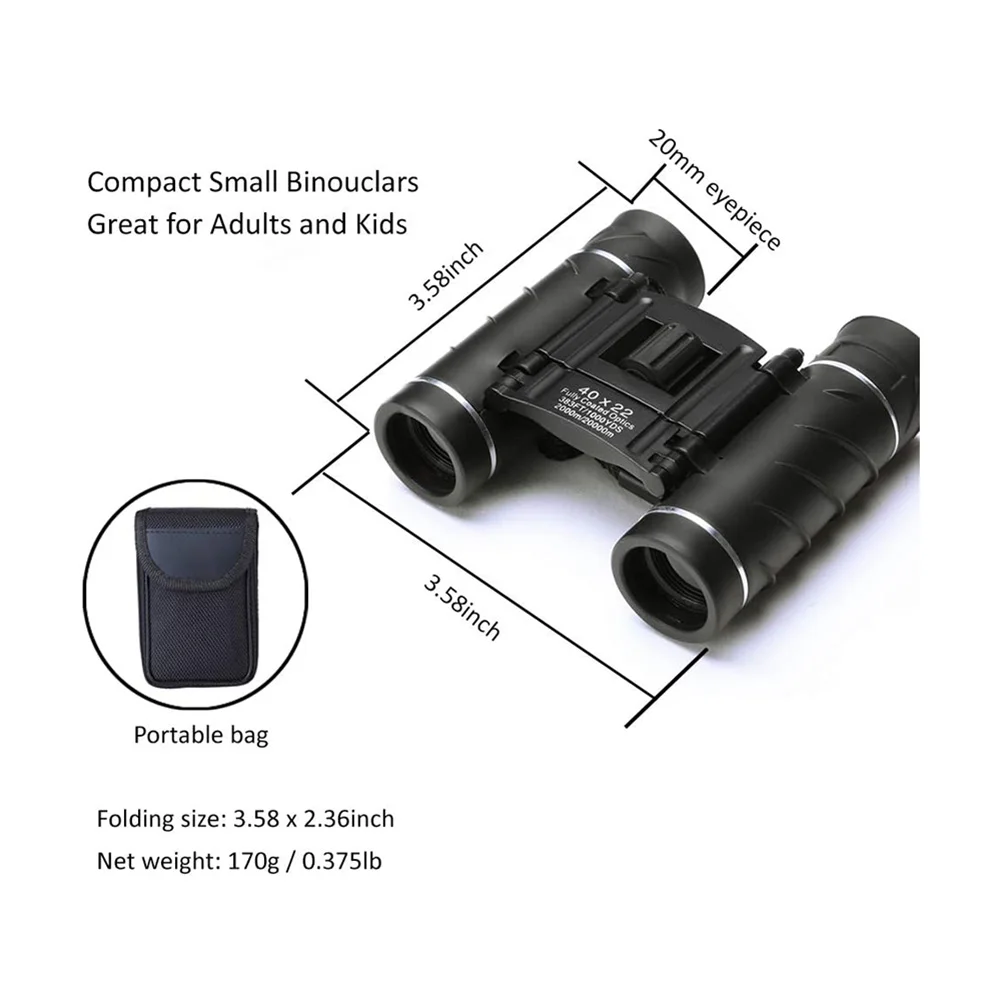 40x22 Compact Zoom Binoculars Long Range Folding HD Powerful Mini Telescope Bak4 FMC Optics Hunting Sports Black Kids Telescope
40x22 Compact Zoom Binoculars Long Range Folding HD Powerful Mini Telescope Bak4 FMC Optics Hunting Sports Black Kids Telescope