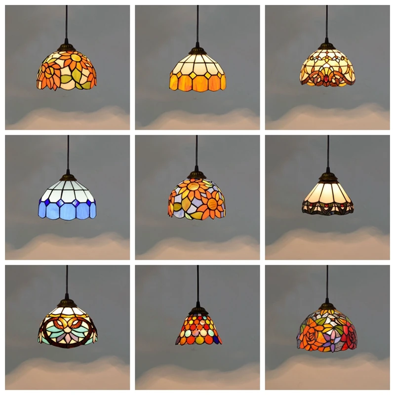 

Tiffany Stained Glass Pendant Lights Vintage Mediterranean Led Kitchen Hanging Lamp Dining Room Stair Bar Home Lighting Fixtures