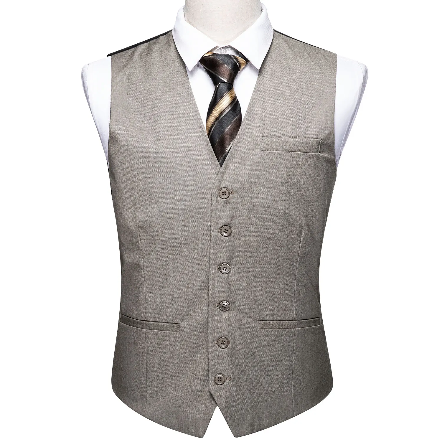 

Barry.Wang Mens Gray Solid Waistcoat Blend Tailored Collar V-neck 3 Pocket Check Suit Vest Tie Set Formal Leisure MD-2308