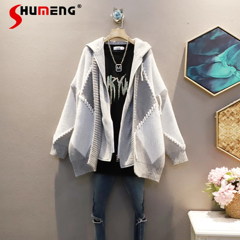 Женский свободный свитер с ромбовидным капюшоном средней длины, новинка осень-зима 2021, Женский утепленный шерстяной вязаный кардиган больш... 
Женский свободный свитер с ромбовидным капюшоном средней длины, новинка осень-зима 2021, Женский утепленный шерстяной вязаный кардиган больш...