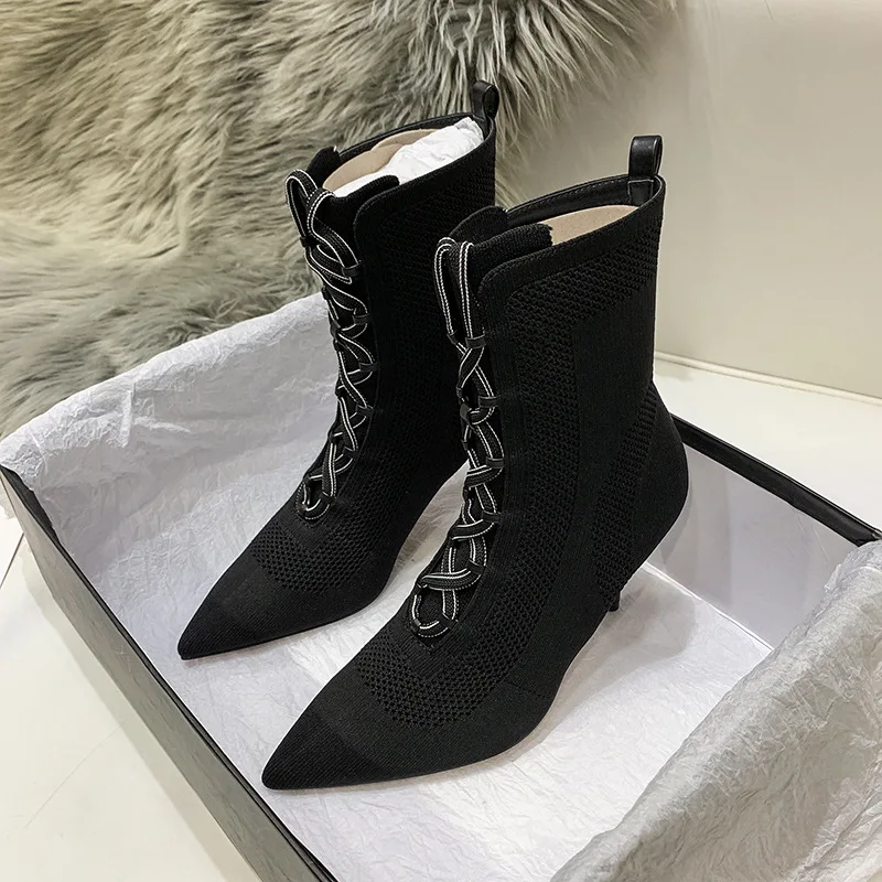 Women's Shoes Sexy Ladies Thin High Heels Pointed Toe Female Pumps Stretch Fabric Sock Boots Autumn Winter Mid-calf boots
Women's Shoes Sexy Ladies Thin High Heels Pointed Toe Female Pumps Stretch Fabric Sock Boots Autumn Winter Mid-calf boots
