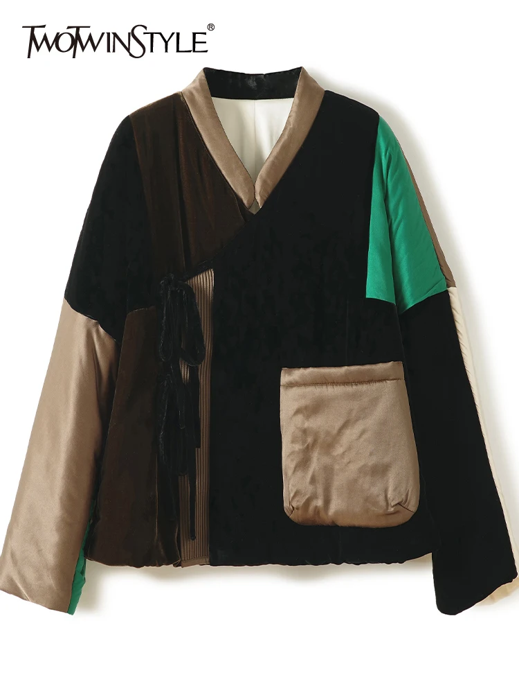 TWOTWINSTYLE Casual Loose Colorblock Patchwork Asymmetrical Down Coat For Women Round Neck Long Sleeve Coats Female 2021 Winter
TWOTWINSTYLE Casual Loose Colorblock Patchwork Asymmetrical Down Coat For Women Round Neck Long Sleeve Coats Female 2021 Winter