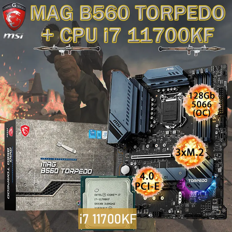 LGA 1200 MSI MAG B560 TORPEDO Motherboard Set + Intel i7 11700KF Combo DDR4 128GB M.2 PCI-E 4.0 Chia B560 Placa-mãe Desktop B560
LGA 1200 MSI MAG B560 TORPEDO Motherboard Set + Intel i7 11700KF Combo DDR4 128GB M.2 PCI-E 4.0 Chia B560 Placa-mãe Desktop B560