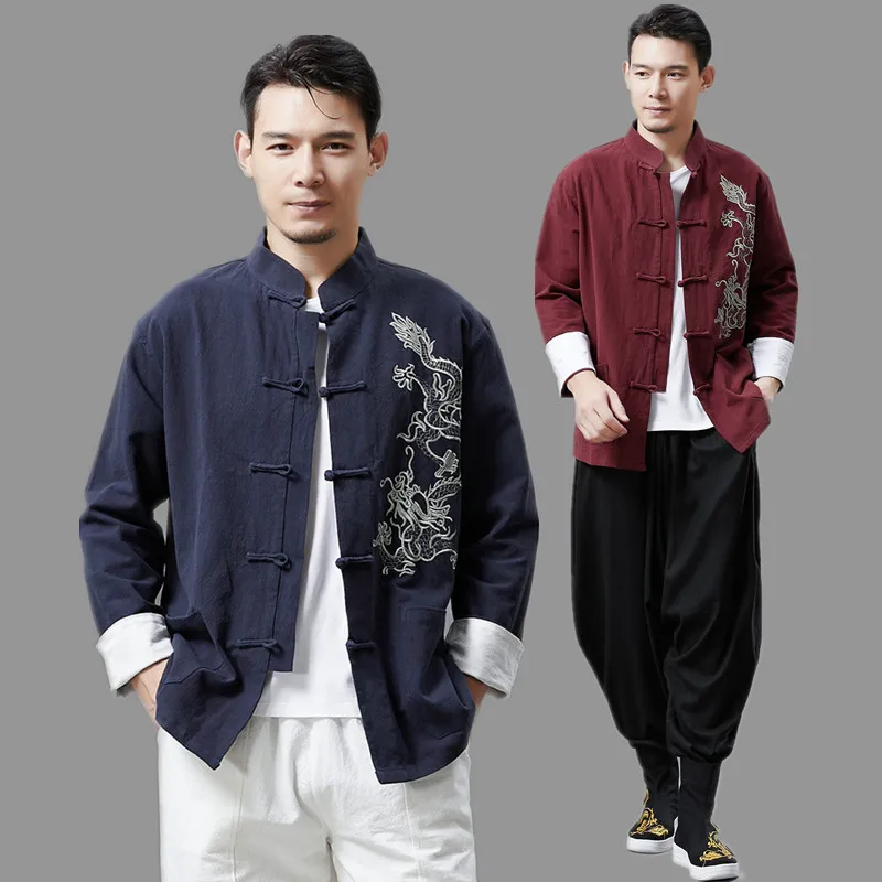 Chinese Traditional clothes embroidered dragon Kung Fu jacket men's cotton linen long sleeve Tang suit
Chinese Traditional clothes embroidered dragon Kung Fu jacket men's cotton linen long sleeve Tang suit