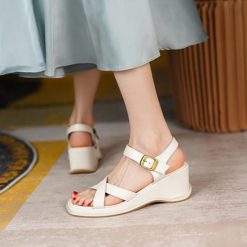 Concise Wedged Platform High Heels Sandals for Women Buckle Summer Genuine Leather Shoes Woman Working Party Women Shoes
Concise Wedged Platform High Heels Sandals for Women Buckle Summer Genuine Leather Shoes Woman Working Party Women Shoes