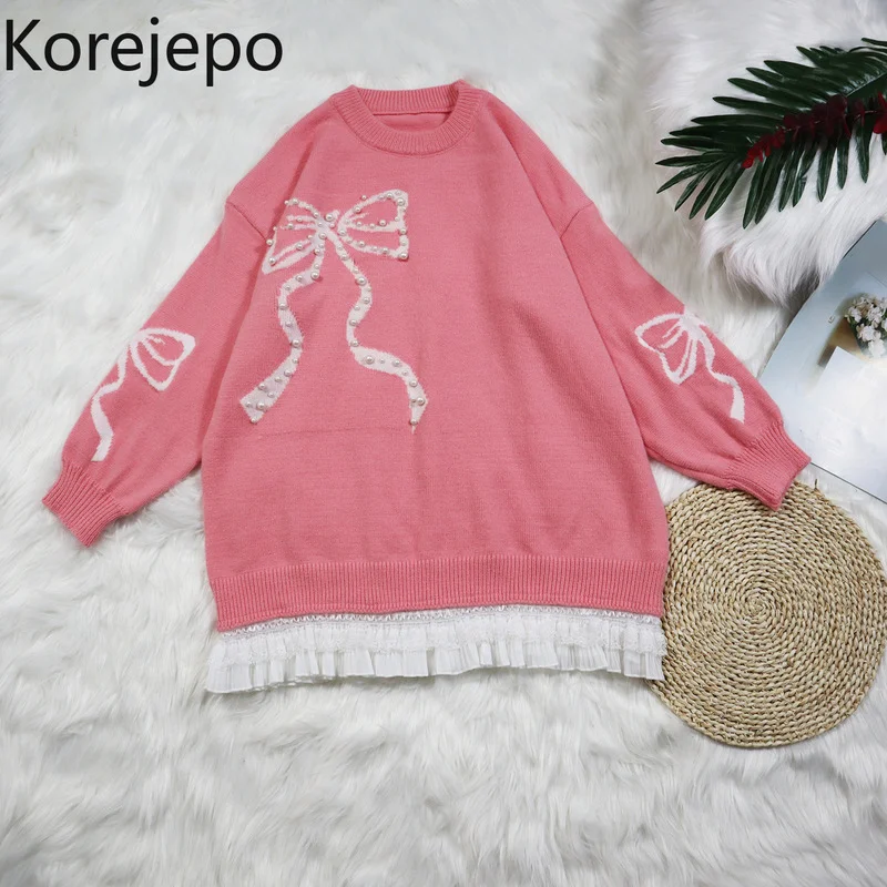 Korejepo Women Beaded Bowknot Print Sweater Pullover 2021 Autumn and Winter New Korean Style Loose Sweet Stitching Knitted Tops
Korejepo Women Beaded Bowknot Print Sweater Pullover 2021 Autumn and Winter New Korean Style Loose Sweet Stitching Knitted Tops