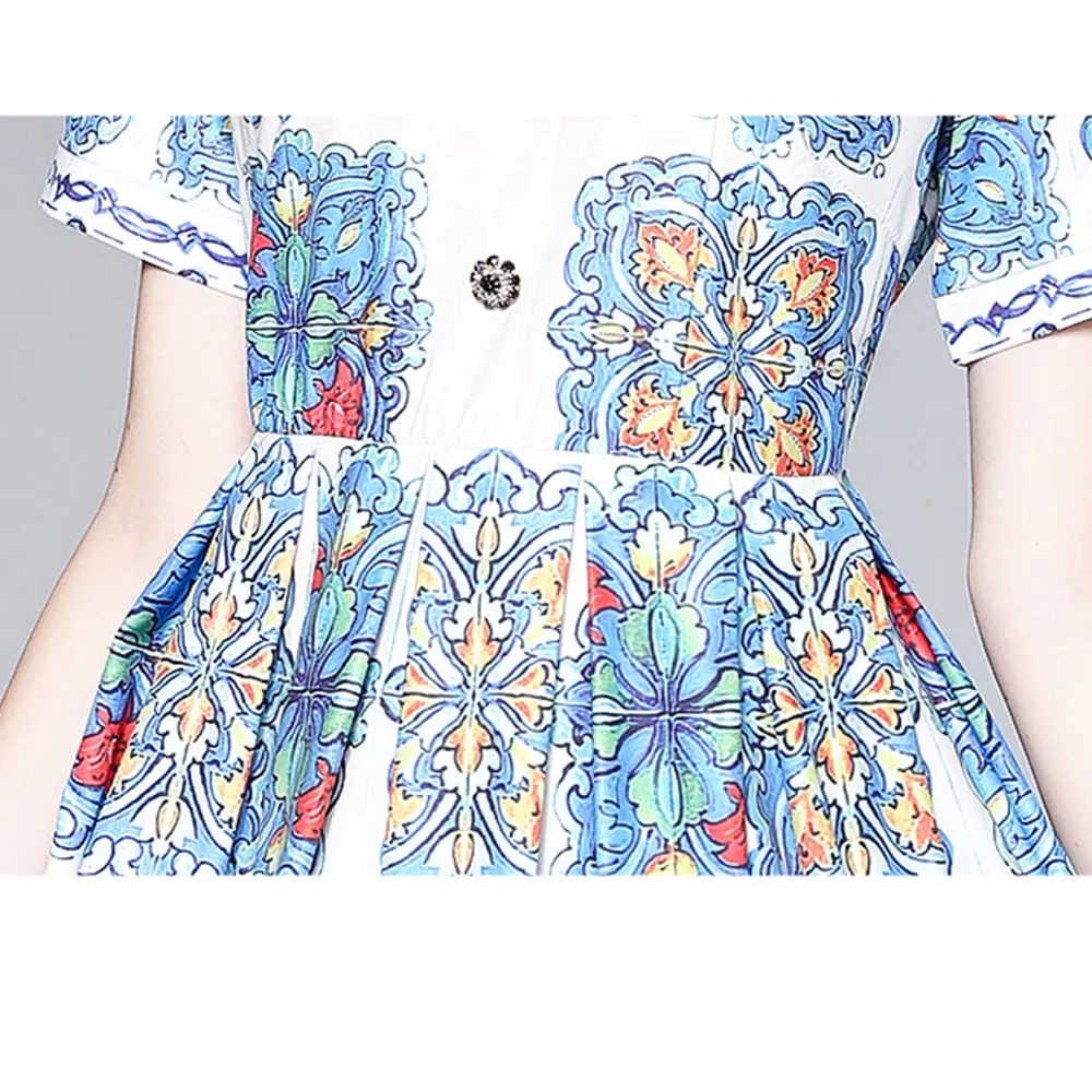 Merchall 2021 Summer Vacation Flower Print Dress Woman Beading Turn Down Collar Short Sleeve Elastic Waist Midi Dresses M66192
Merchall 2021 Summer Vacation Flower Print Dress Woman Beading Turn Down Collar Short Sleeve Elastic Waist Midi Dresses M66192