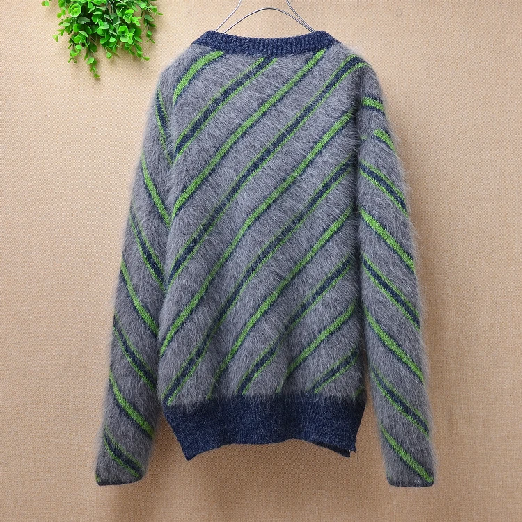 Ladies femme fashion stripes thick angora rabbit fur hand knitted o-neck long sleeves slim pullover blouses sweater winter women
Ladies femme fashion stripes thick angora rabbit fur hand knitted o-neck long sleeves slim pullover blouses sweater winter women
