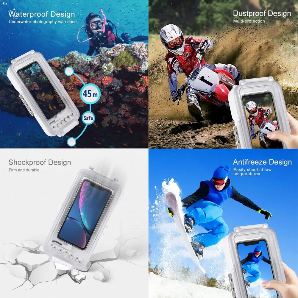 Waterproof(45m 147ft) Diving Phone Case Photo Video Taking Underwater Cover Case for iPhone Galaxy Huawei Xiaomi fast shipping
Waterproof(45m 147ft) Diving Phone Case Photo Video Taking Underwater Cover Case for iPhone Galaxy Huawei Xiaomi fast shipping