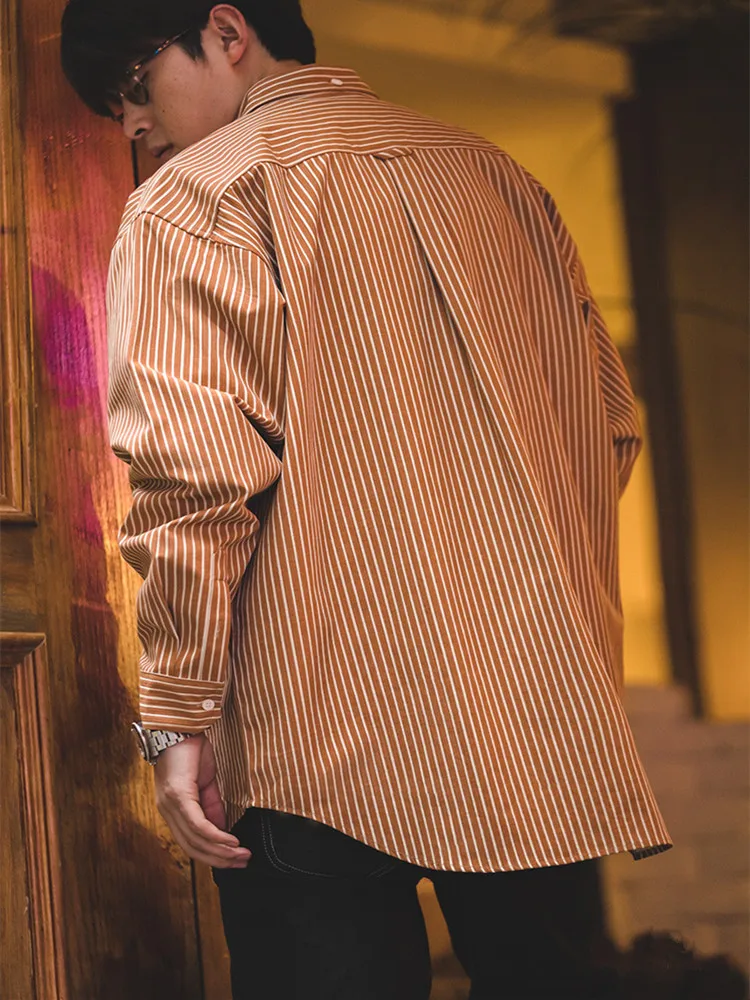 2021 SS Japanese Vintage Oversize Coffee Color Striped Shirt Cityboy Profile Loose Jacket Shirt Man
2021 SS Japanese Vintage Oversize Coffee Color Striped Shirt Cityboy Profile Loose Jacket Shirt Man