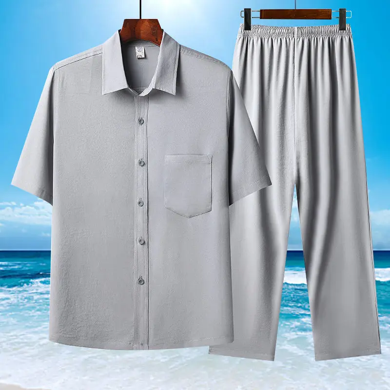 Short Sleeve Shirt Men's Ice Silk Cotton 2 Pieces Stes Summer Father Suit Middle Aged Old Shirt National Style Grandfather Old
Short Sleeve Shirt Men's Ice Silk Cotton 2 Pieces Stes Summer Father Suit Middle Aged Old Shirt National Style Grandfather Old