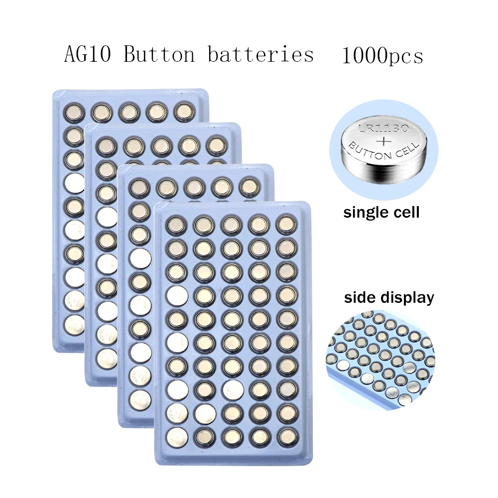 1000pcs AG10 80mAh LR54 1.55V Coin Cell Battery Alkaline SR54 389 189 LR1130 SR1130 Button Batteries For Watch Toys Remote
1000pcs AG10 80mAh LR54 1.55V Coin Cell Battery Alkaline SR54 389 189 LR1130 SR1130 Button Batteries For Watch Toys Remote