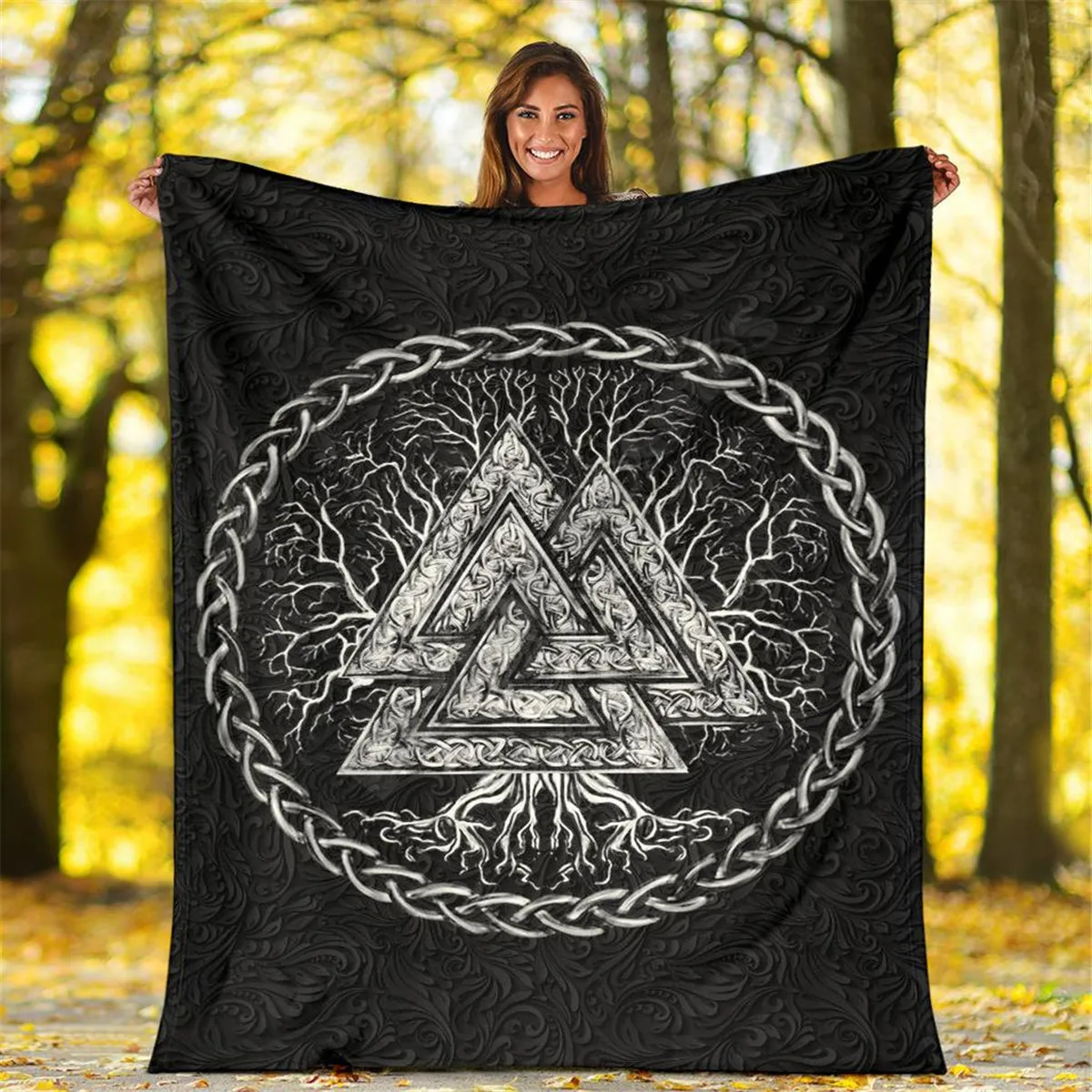 

Viking Tattoo Valknut Mjolnir 3D printed Sherpa Blanket on Bed Home Textiles Dreamlike HOME ACCESSORIES Drop shipping 05