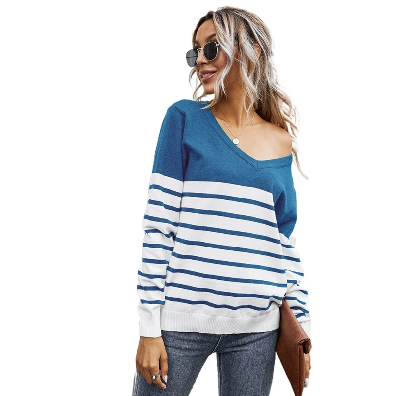 Women Sexy V-Neck Drop Shoulder Sweater Color Block Stripes Knitted Pullover Tops Long Sleeve Casual Loose Ribbed Trim Jumper Sh
Women Sexy V-Neck Drop Shoulder Sweater Color Block Stripes Knitted Pullover Tops Long Sleeve Casual Loose Ribbed Trim Jumper Sh