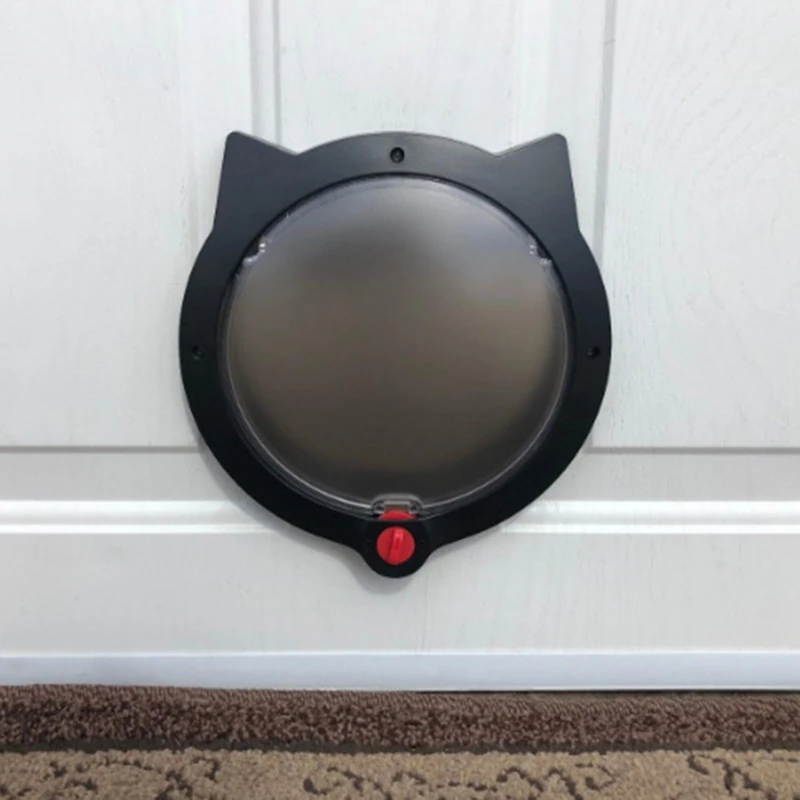 Маленькая круглая кошачья дверь с 4-х позиционным замком, пластиковым окном, безопасным замком, вход и выход для собак, черно-белая.