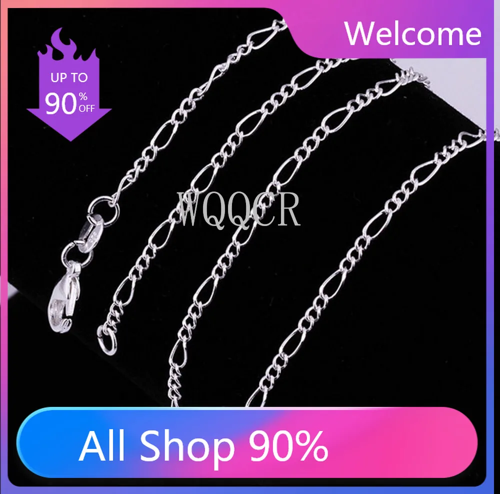 

10PCS Woman's Fine Jewelry 925 Silver 2MM Figaro Chain Necklace Charm Silver Necklace 16"18" 20" 22" 24"26"28"30"Inches