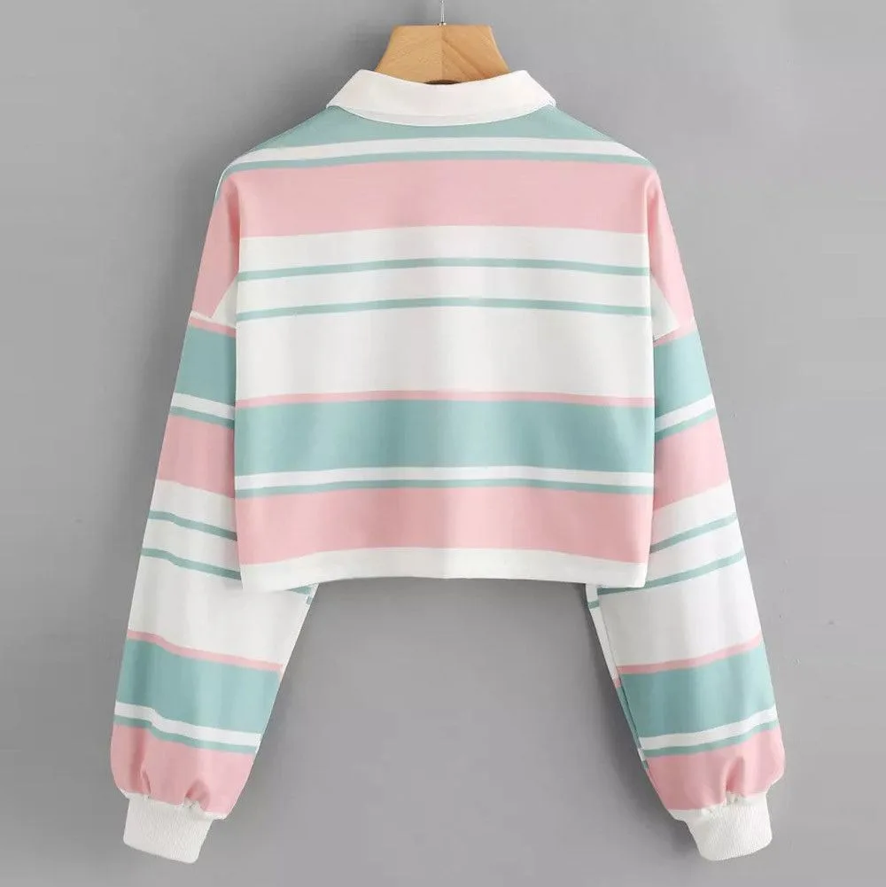 Y2k Hoodie For Young Girls With The Polo Neck Rainbow Striped Shirts Women's Loose Korean Long Sleeve Vintage Croped Top Female
Y2k Hoodie For Young Girls With The Polo Neck Rainbow Striped Shirts Women's Loose Korean Long Sleeve Vintage Croped Top Female