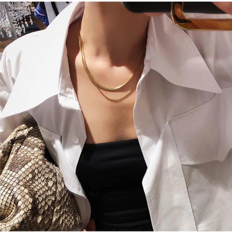 Titanium Steel Gold Chain For Men Women Flat Necklace Snake Chain Vintage Collar Necklace Chokers Gift Jewelry
Titanium Steel Gold Chain For Men Women Flat Necklace Snake Chain Vintage Collar Necklace Chokers Gift Jewelry