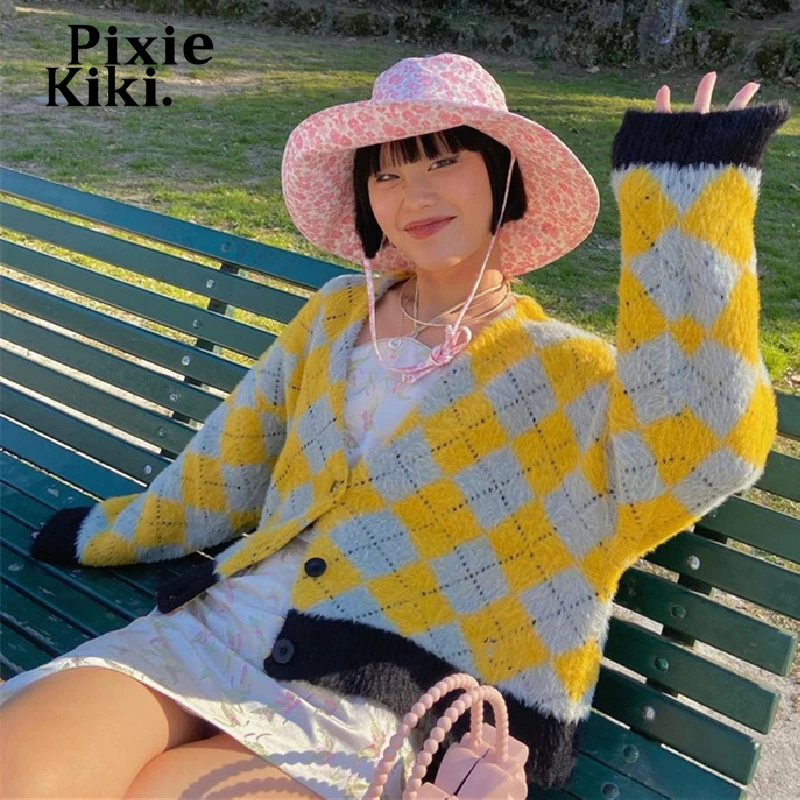 PixieKiki Fluffy Argyle Knitted Cardigan Oversized Sweaters for Women Fashion Winter Y2k Aesthetic Cropped Jacket Coat P17-HD52
PixieKiki Fluffy Argyle Knitted Cardigan Oversized Sweaters for Women Fashion Winter Y2k Aesthetic Cropped Jacket Coat P17-HD52