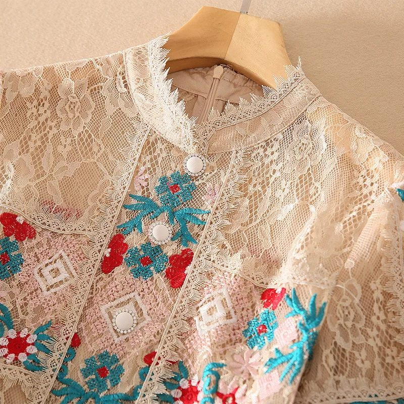 European and American women's wear for spring 2021 With short sleeves collar Lace embroidery Fashion pleated dress
European and American women's wear for spring 2021 With short sleeves collar Lace embroidery Fashion pleated dress