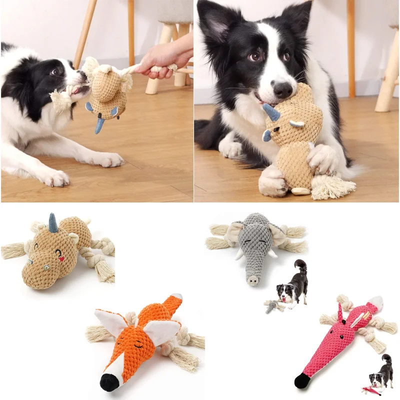 

Игрушки плюшевые для собак, жевательные игрушки для собак, прочные пищалки, интерактивные жевательные и прочные игрушки для щенков и средни...