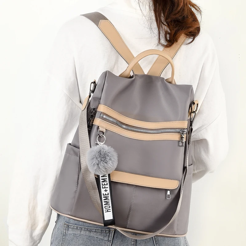 Backpack waterproof Oxford cloth material 2019 new simple college style bag youth girl backpack gift hair ball pendant | Багаж и сумки