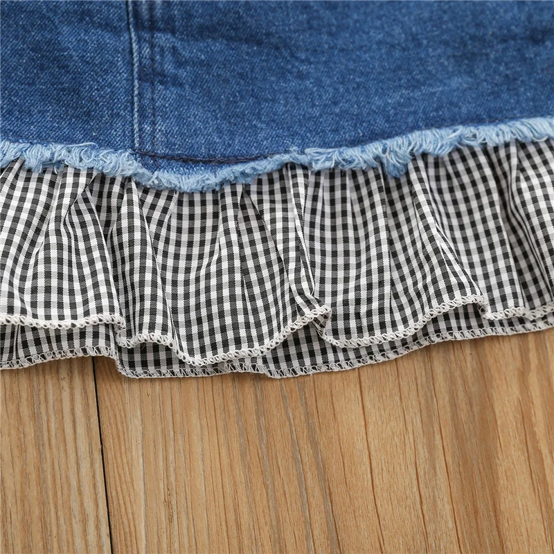 Girls Outfits 2Pcs Suit Fresh Lattice Ruffle Lace Short Sleeve T-shirt and Frilly Denim Short Skirt
Girls Outfits 2Pcs Suit Fresh Lattice Ruffle Lace Short Sleeve T-shirt and Frilly Denim Short Skirt