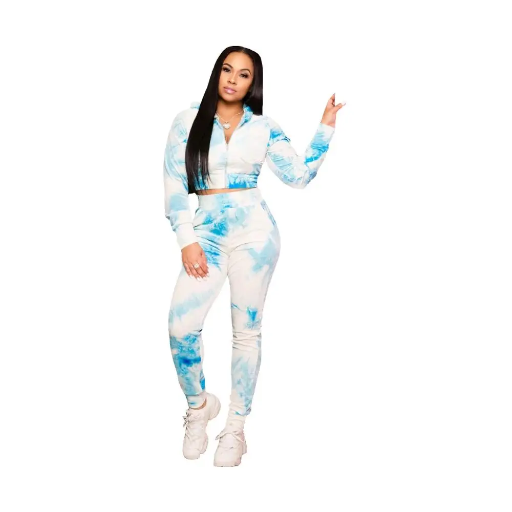 Autumn new fashion tie dye print sport two piece suit slim V-Neck long sleeve zipper coat and trousers women's set
Autumn new fashion tie dye print sport two piece suit slim V-Neck long sleeve zipper coat and trousers women's set