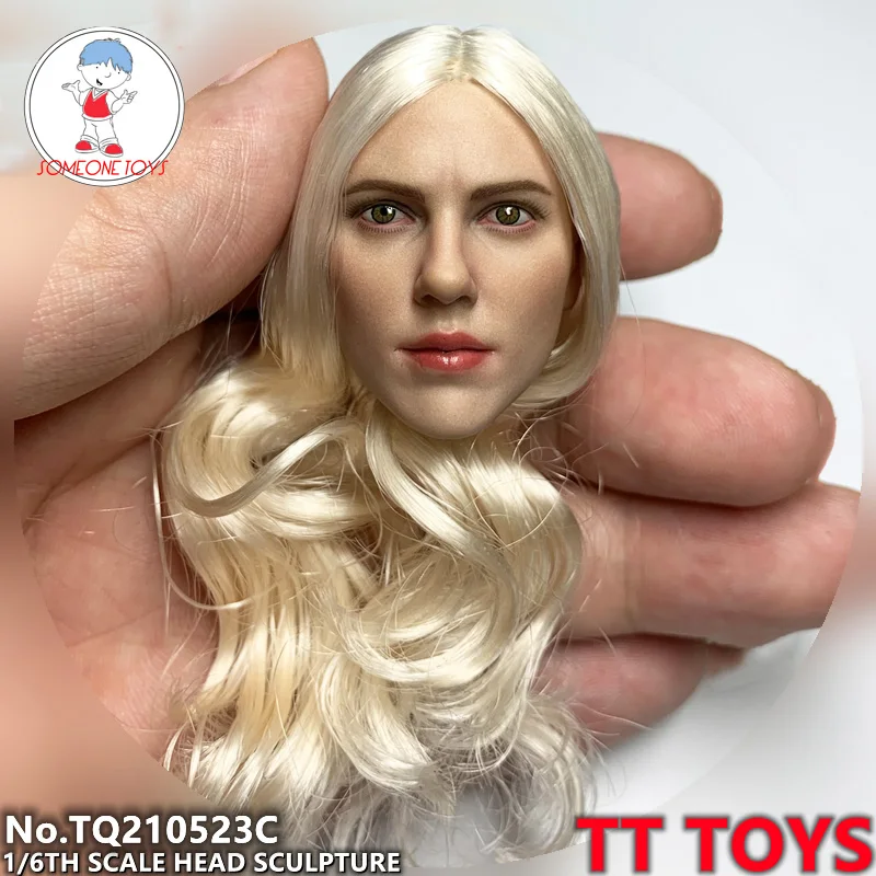 

TQ210523 in stock 1/6 Scarlett Johansson head carving Black widow curly Hair Female Head Sculpt Fit 12" PH TBLeague Figure Body