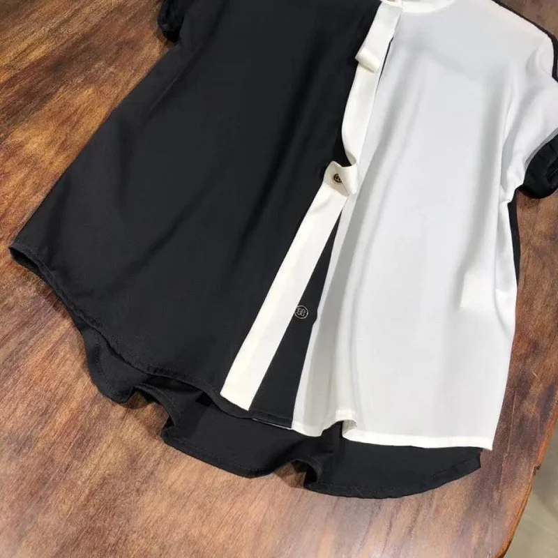 Top Quality Silk Blouses Shirt 2020 Summer Style Women Black White Color Block Patchwork Short Sleeve Casual Basic Tops Shirt
Top Quality Silk Blouses Shirt 2020 Summer Style Women Black White Color Block Patchwork Short Sleeve Casual Basic Tops Shirt