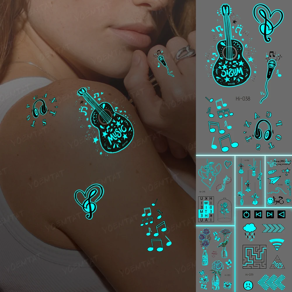 Blue Glow Tattoo Sticker Violin Music Symbol Line Flower Cute Waterproof Temporary Tatoo Hand Body Art Fake Tatto Men Women
Blue Glow Tattoo Sticker Violin Music Symbol Line Flower Cute Waterproof Temporary Tatoo Hand Body Art Fake Tatto Men Women