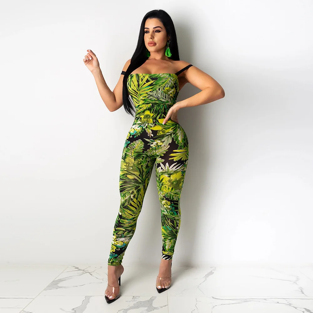 

Back Grommet Lace Up Jumpsuit Boho Floral Print Women Sexy Backless Bodysuit 2020 Skinny Playsuit Party Club Outfits Overalls
