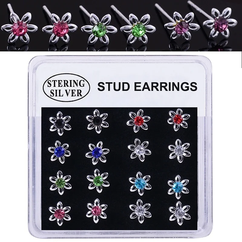 20PCS/box 925 Sterling Silver Cute Flower Colorful Crystal Stud Earrings for Women Fashion Jewelry Wedding Earring 7mm
20PCS/box 925 Sterling Silver Cute Flower Colorful Crystal Stud Earrings for Women Fashion Jewelry Wedding Earring 7mm