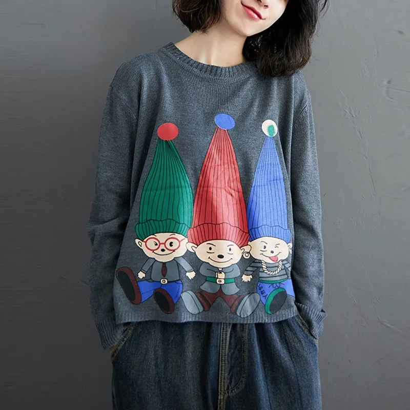 Women Autumn Casual Sweater New 2020 Arts Style Vintage Cartoon Pattern Loose Comfortable Female Knitted Pullovers S1700
Women Autumn Casual Sweater New 2020 Arts Style Vintage Cartoon Pattern Loose Comfortable Female Knitted Pullovers S1700