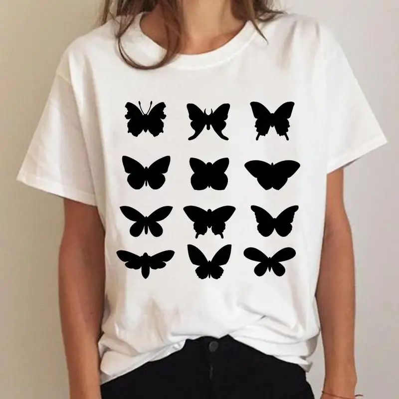 Женская летняя футболка короткая с милым принтом и рукавом-бабочкой графическая