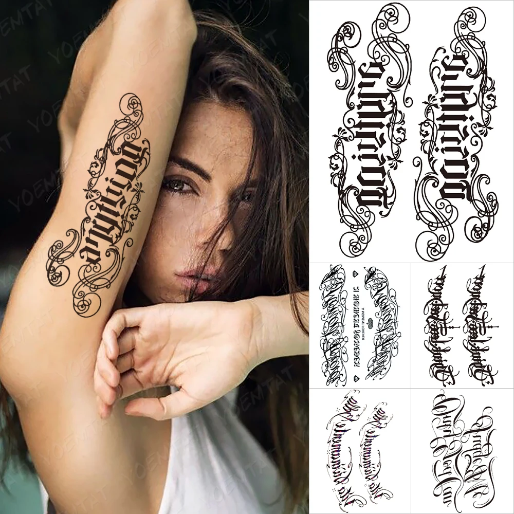 Handwriting Font Waterproof Temporary Tattoo Sticker Text Word Chicano Lettering Body Art Arm Wrist Fake Tatoo For Women Men
Handwriting Font Waterproof Temporary Tattoo Sticker Text Word Chicano Lettering Body Art Arm Wrist Fake Tatoo For Women Men