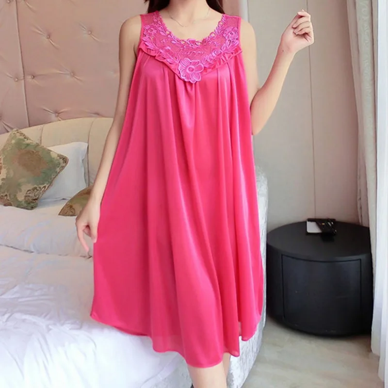 Lace Patchwork Ice Silk Satin Night Dress Smooth Nightwear Sexy Women Sleepwear Summer Sleeveless Nightgown
Lace Patchwork Ice Silk Satin Night Dress Smooth Nightwear Sexy Women Sleepwear Summer Sleeveless Nightgown