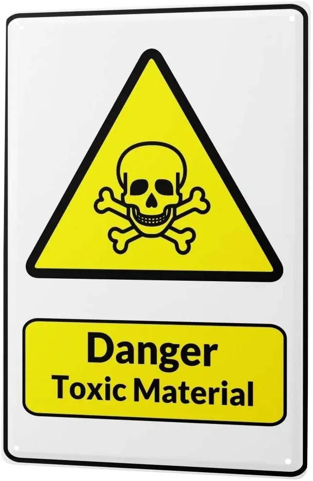 

LEotiE SINCE 2004 Tin Sign Warning Sign Danger Toxic material skull symbol in black and yellow triangle comic cartoon satire