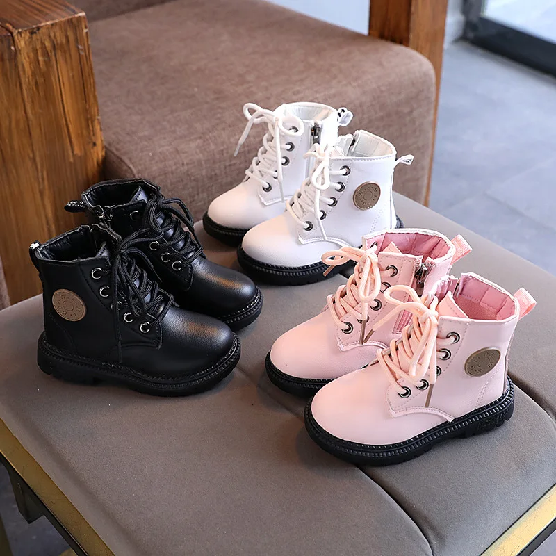 

2021 Autumn Winter Children Boots for Boys Girls Kids Martin Boots Fashion Classic Casual Style Zipper Cross-tied Toddlers 21-30