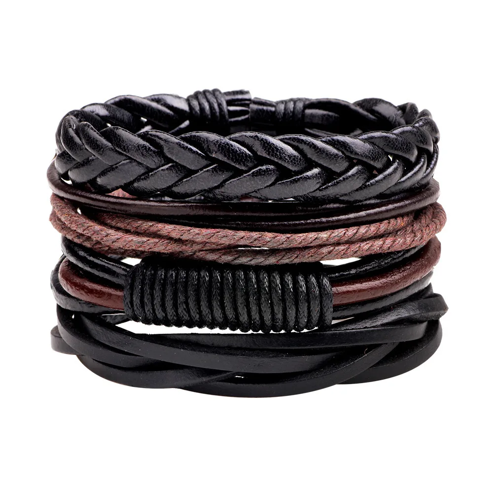 

4Pcs/Set Braided Wrap Leather Bracelets For Men Leather Punk Rock Bangles Wristbands Jewelry Accessories Friend Lover's Gifts